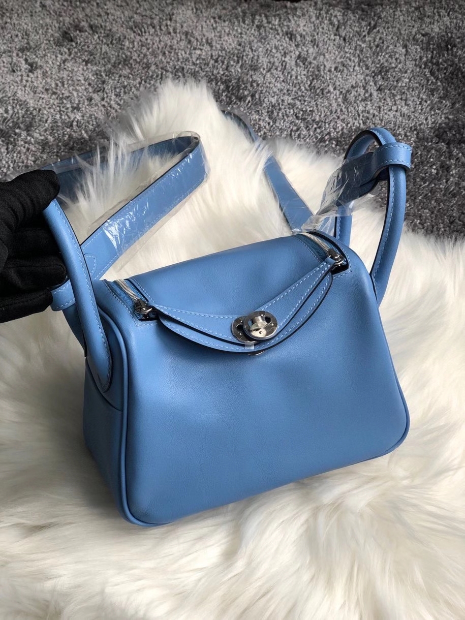 Hermès（爱马仕）Mini lindy swift 天堂蓝 银扣 顶级手缝 定制