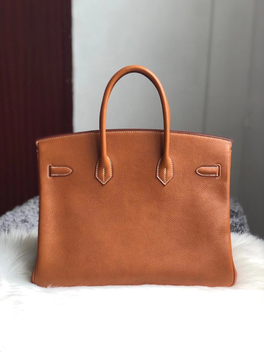Hermès（爱马仕）Birkin 铂金包 马鞍皮 金棕色 gold 银扣 35cm