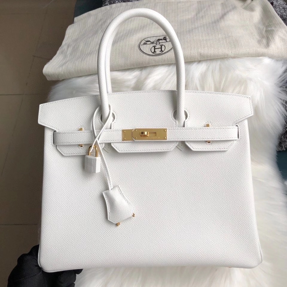 Hermès（爱马仕）Birkin 30cm Epsom 原厂掌纹皮 01 纯白 White  顶级手缝 定制