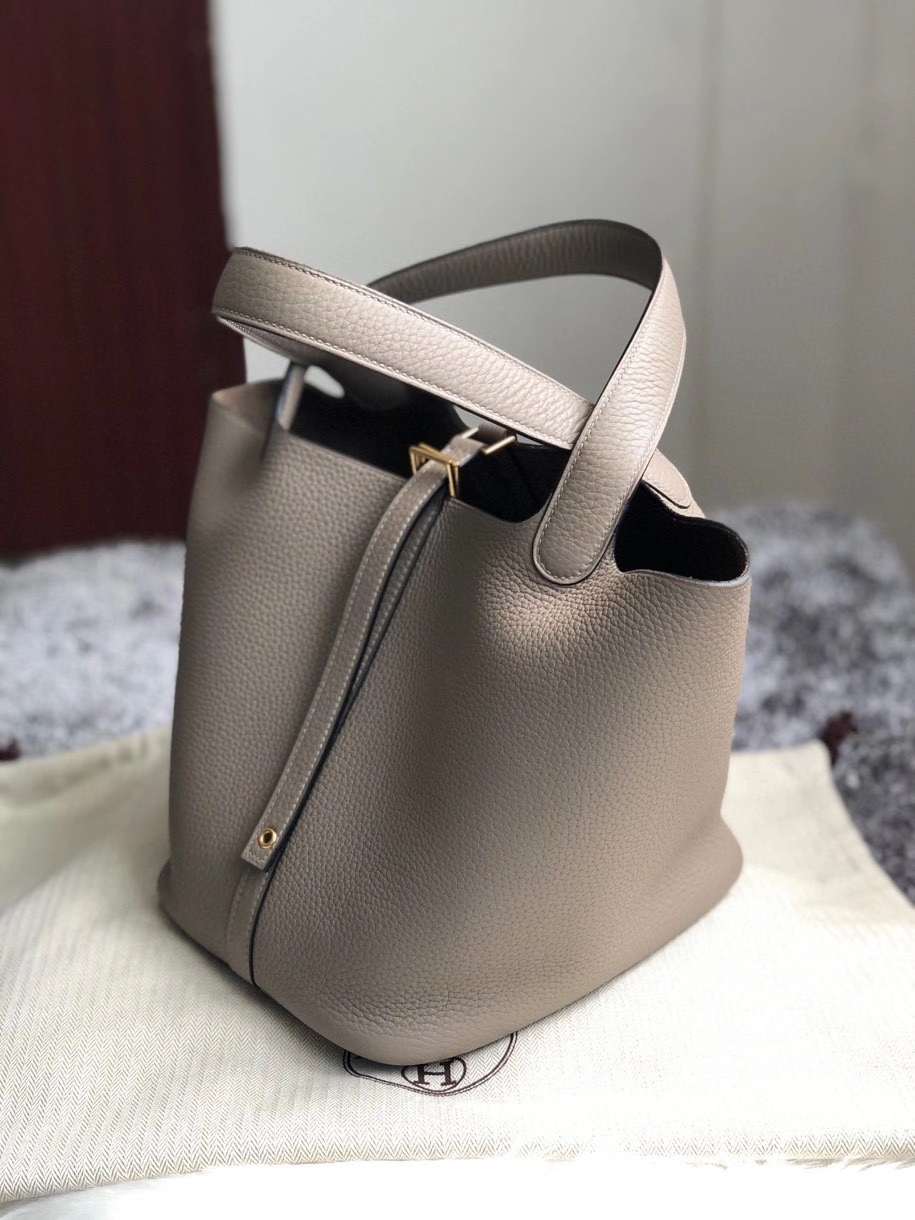 Hermès（爱马仕）Picotin 菜篮包 22cm 原厂御用顶级皮 clememce m8 沥青灰 金扣 顶级手缝