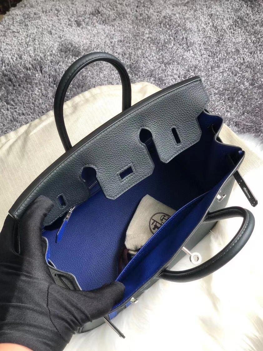 Hermès(爱马仕)Birkin 25cm 原厂小牛皮 6o 柏树绿 拼双杠 琉璃蓝 银扣 顶级手缝-拉尔森鳄鱼皮具定制 - 爱马仕包包官网 Hermès(爱马仕)Birkin 25cm 原厂小牛皮 6o 柏树绿 拼双杠 琉璃蓝 银扣 顶级手缝
