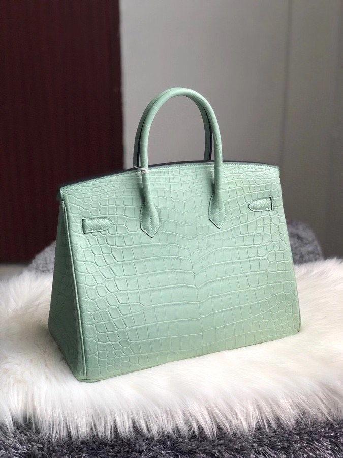 Hermès（爱马仕）Birkin 35cm Crocodile matt 雾面鳄鱼6U 薄荷绿 银扣 顶级手缝