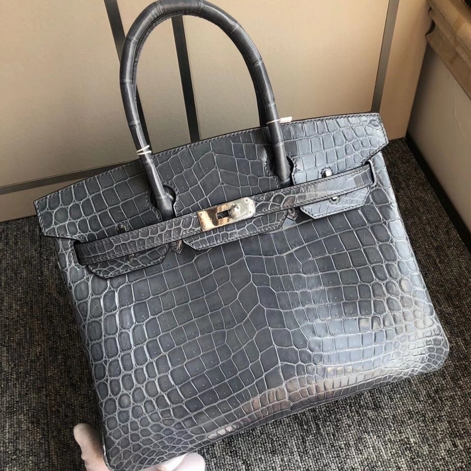 Hermès（爱马仕）Birkin 30cm Crocodile shiny 亮面鳄鱼 7n 风暴蓝 银扣 顶级手缝 现货