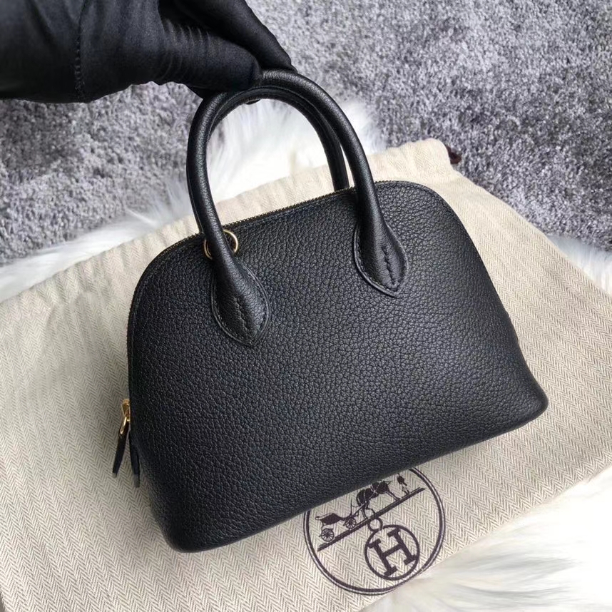 Hermès（爱马仕）Mini Bolide 山羊皮 Chevre ck89 黑色 Noir 金扣 顶级手缝 定制