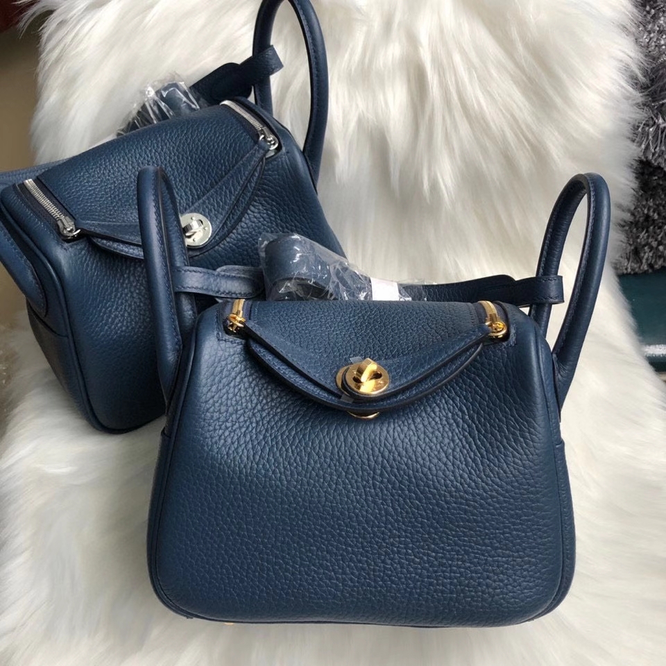Hermès（爱马仕）Mini lindy S4 深邃蓝 Deep blue 金扣 银扣 顶级手缝 现货
