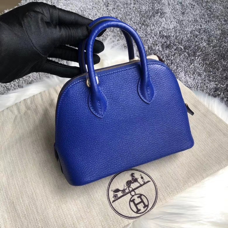 Hermès（爱马仕）Mini Bolide 山羊皮 Chevre 7T 电光蓝 Blue eletric 金扣 顶级手缝 定制