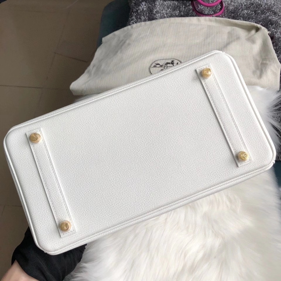 Hermès（爱马仕）Birkin 30cm Epsom 原厂掌纹皮 01 纯白 White  顶级手缝 定制