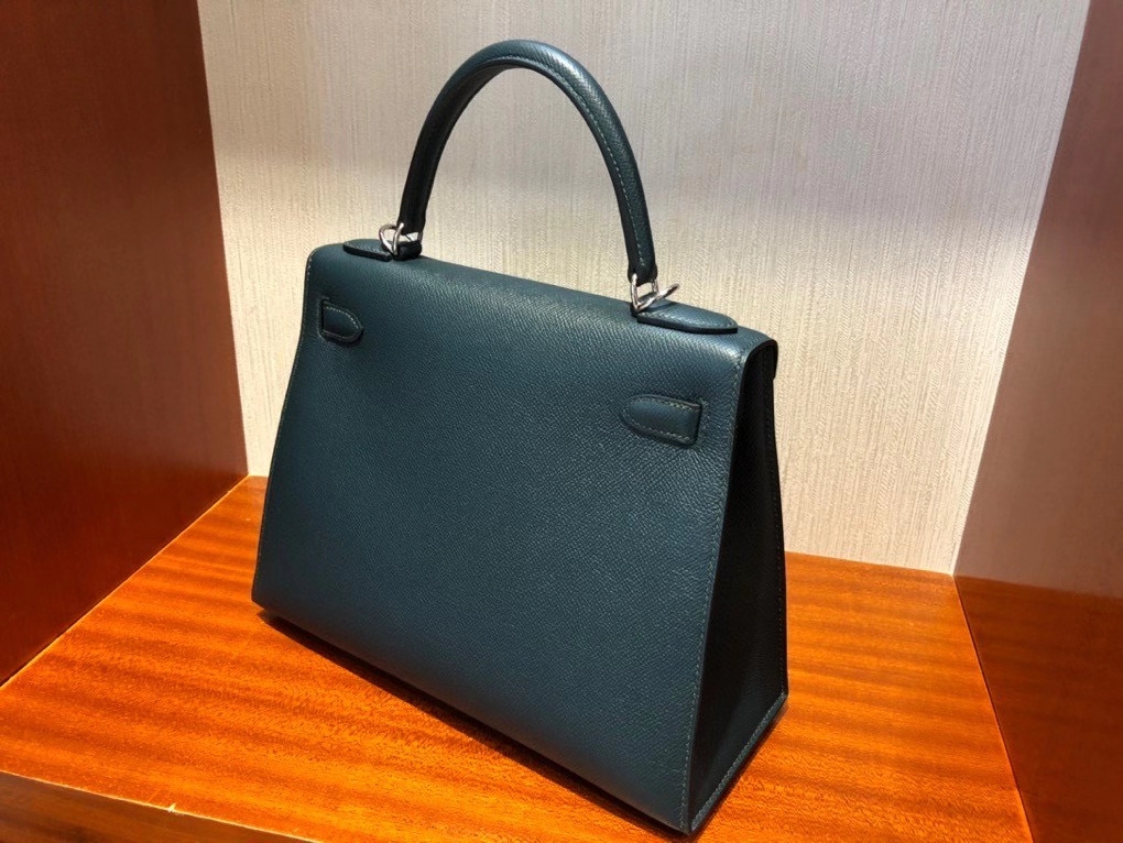 Hermès（爱马仕）Kelly 28cm Epsom字母包 “H” 6O 柏树绿  银扣 顶级手缝 现货
