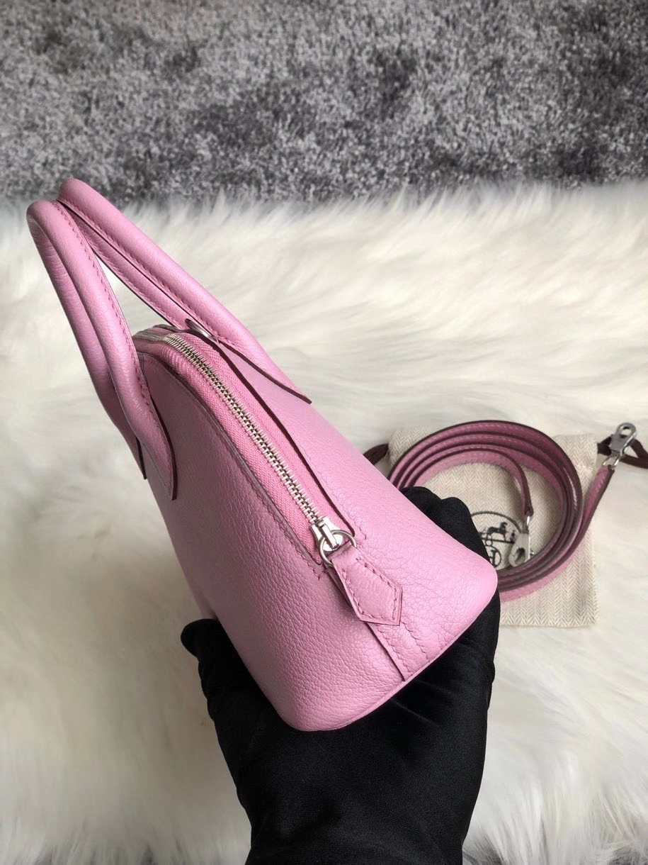 Hermès（爱马仕）Mini bolide 山羊皮 Chevre x9 锦葵紫 银扣 顶级手缝 小可爱 现货
