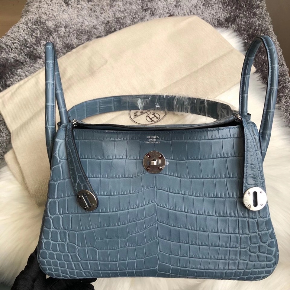 Hermès（爱马仕）Lindy 26cm Crocodile matt 雾面鳄鱼 7n 风暴蓝 银扣 顶级手缝 定制