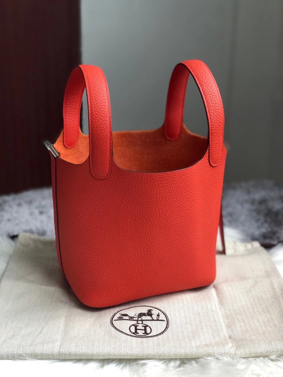 Hermès（爱马仕）Picotin 菜篮包 18cm 原厂御用顶级皮 clememce 9J 火焰橙 银扣 顶级手缝
