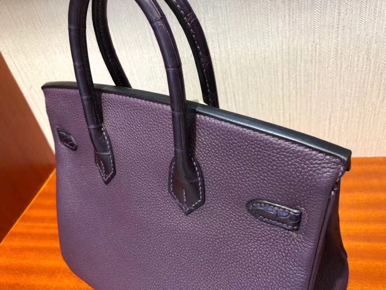 Hermès（爱马仕）Birkin 25cm Touch 59 葡萄紫Raisin 拼 雾面鳄鱼系列鸾尾花紫 玫瑰金扣 现货
