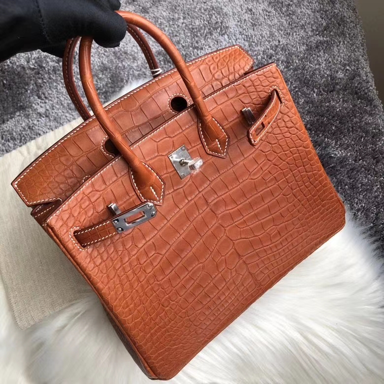 Hermès（爱马仕）Birkin 25cm Barenia Natural 马鞍皮风格鳄鱼 经典干邑原色 现货