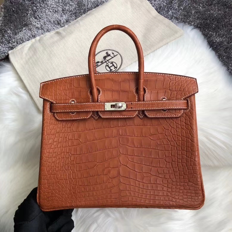 Hermès（爱马仕）Birkin 25cm Barenia Natural 马鞍皮风格鳄鱼 经典干邑原色 现货