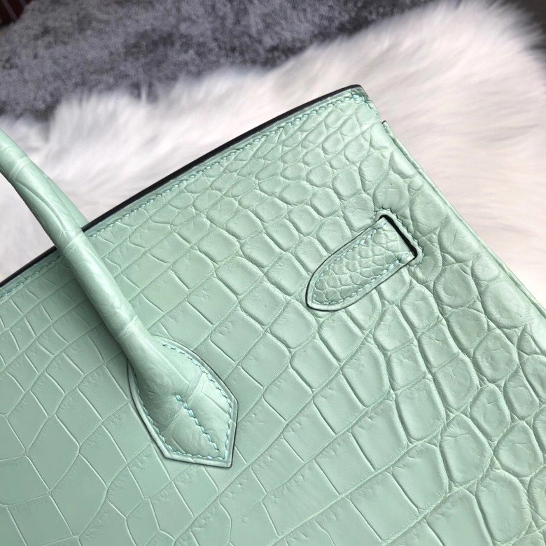 Hermès(爱马仕)Birkin 35cm Crocodile matt 雾面鳄鱼6U 薄荷绿 银扣 顶级手缝-拉尔森鳄鱼皮具定制 - 爱马仕包包官网 Hermès(爱马仕)Birkin 35cm Crocodile matt 雾面鳄鱼6U 薄荷绿 银扣 顶级手缝