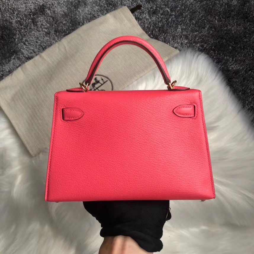 Hermès（爱马仕）Mini kelly ll 山羊皮 Chevre  8w 唇膏粉  rose azalee 金扣 顶级手缝