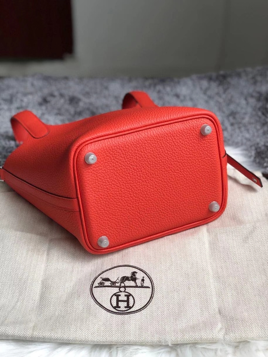 Hermès（爱马仕）Picotin 菜篮包 18cm 原厂御用顶级皮 clememce 9J 火焰橙 银扣 顶级手缝