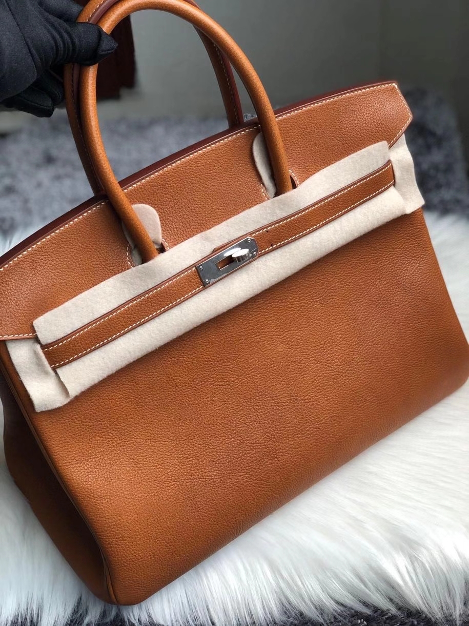 Hermès（爱马仕）Birkin 铂金包 马鞍皮 金棕色 gold 银扣 35cm