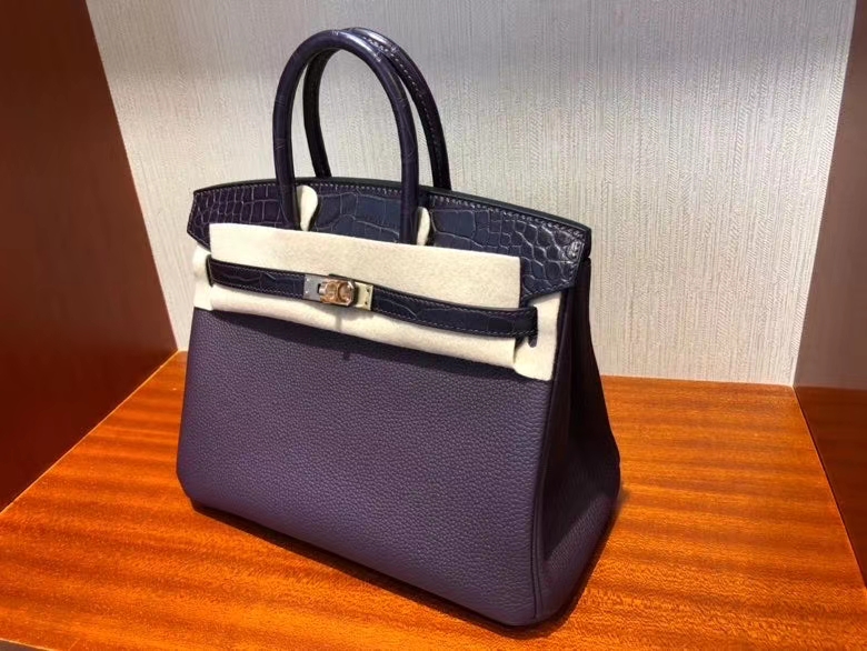 Hermès（爱马仕）Birkin 25cm Touch 59 葡萄紫Raisin 拼 雾面鳄鱼系列鸾尾花紫 玫瑰金扣 现货
