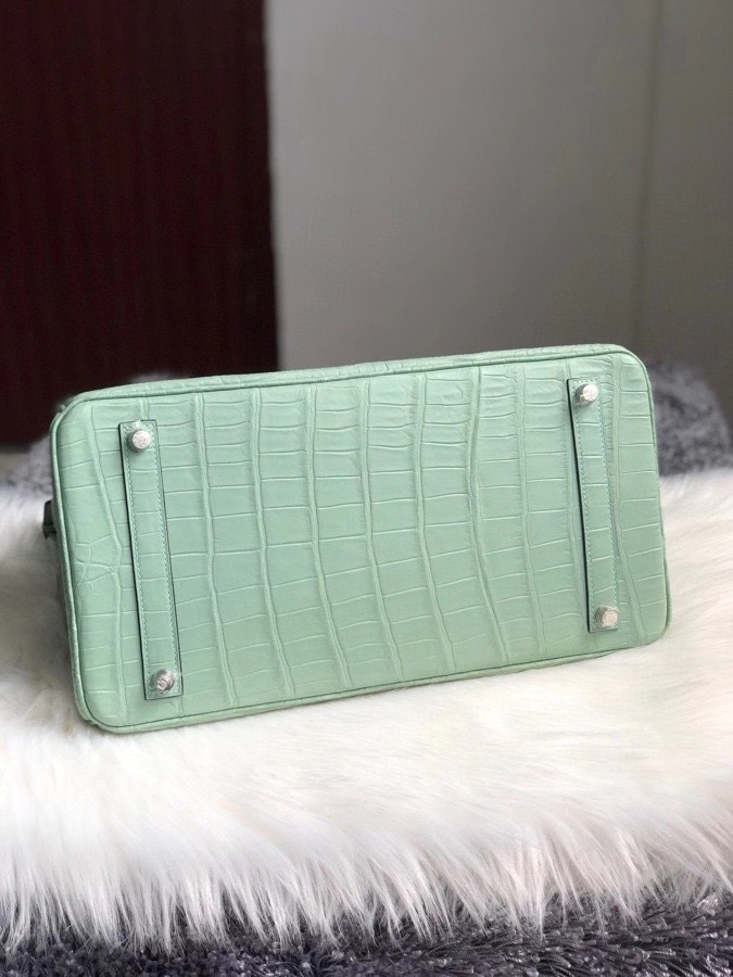 Hermès（爱马仕）Birkin 35cm Crocodile matt 雾面鳄鱼6U 薄荷绿 银扣 顶级手缝