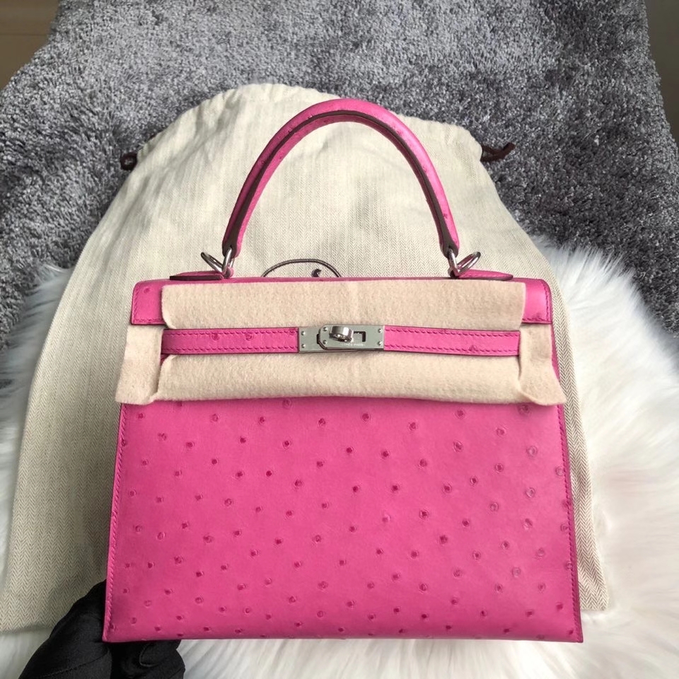 Hermès（爱马仕）Kelly 25cm Ostrich kk 鸵鸟  9i 玉兰粉 magnolia 银扣 顶级手缝 现货