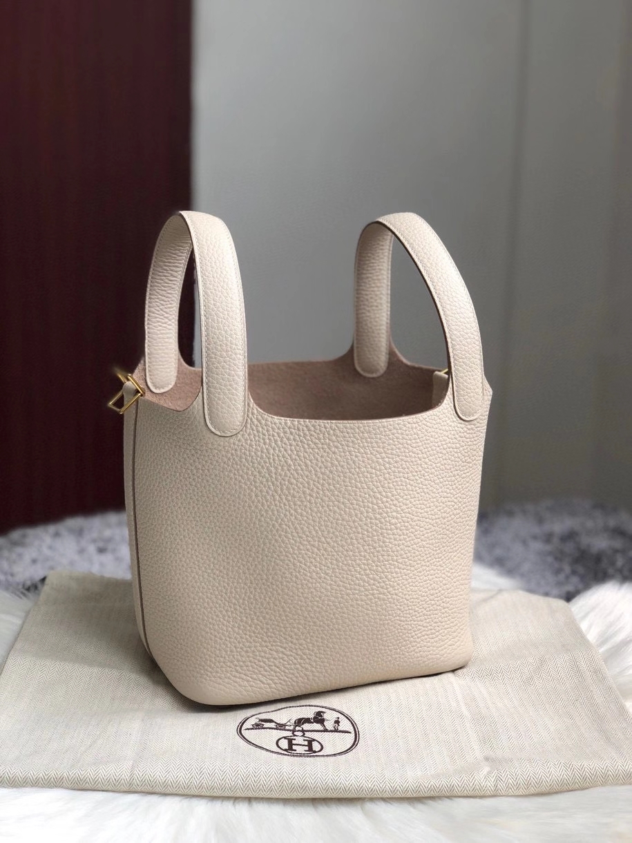 Hermès（爱马仕）Picotin 菜篮包 18cm 原厂御用顶级皮 clememce ck10 奶昔白 Craie 金扣 顶级手缝
