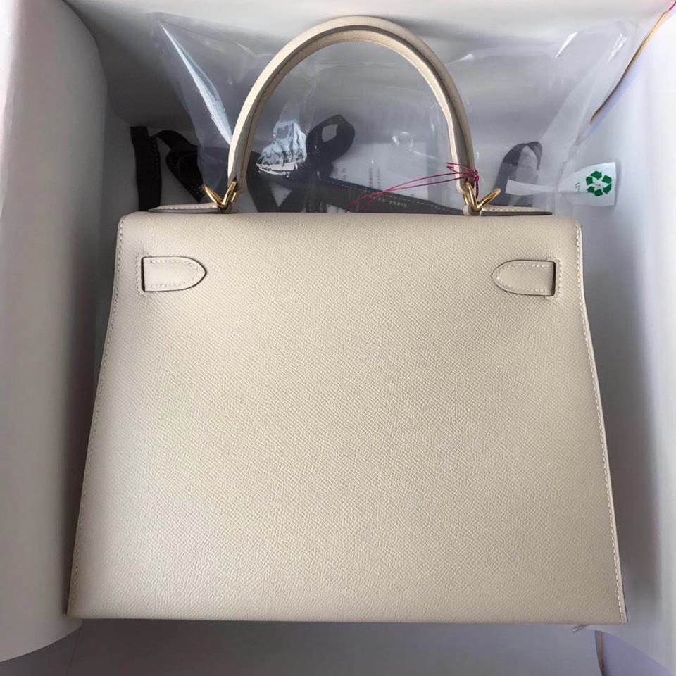 Hermès(爱马仕)Kelly 28cm Epsom 原厂御用掌纹皮 ck10 奶昔白 Craie 金扣 顶级手缝 现货-拉尔森鳄鱼皮具定制 - 爱马仕包包官网 Hermès(爱马仕)Kelly 28cm Epsom 原厂御用掌纹皮 ck10 奶昔白 Craie 金扣 顶级手缝 现货