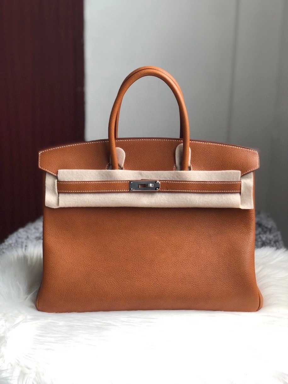 Hermès（爱马仕）Birkin 铂金包 马鞍皮 金棕色 gold 银扣 35cm