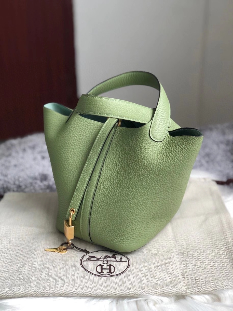 Hermès（爱马仕）Picotin 菜篮包 18cm 原厂御用顶级皮 clememce 3i 牛油果绿 金扣 顶级手缝