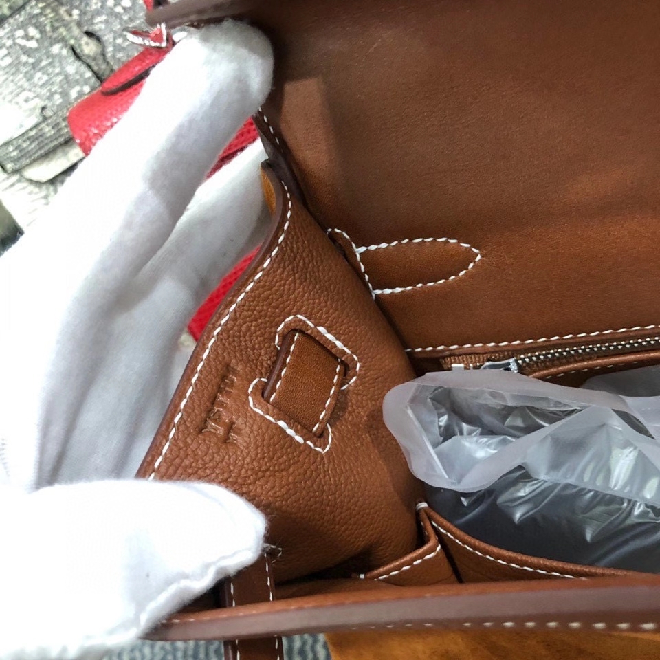 Hermès（爱马仕）Kelly 28cm 麂皮 金棕色拼马鞍皮棕色 银扣 顶级手缝