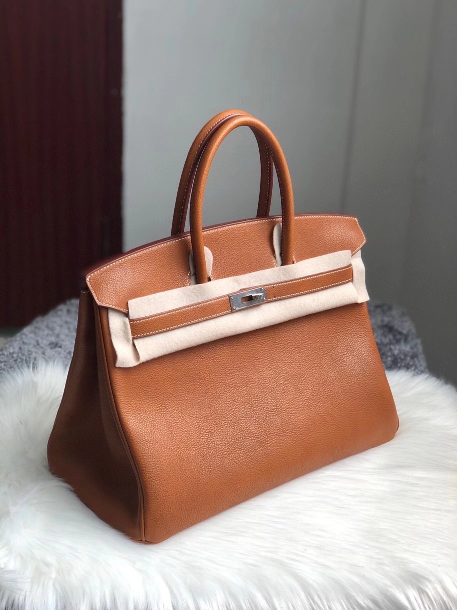 Hermès（爱马仕）Birkin 铂金包 马鞍皮 金棕色 gold 银扣 35cm