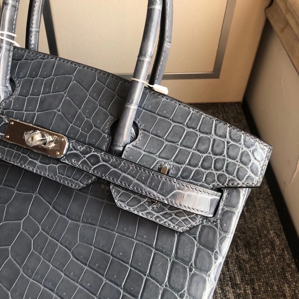 Hermès（爱马仕）Birkin 30cm Crocodile shiny 亮面鳄鱼 7n 风暴蓝 银扣 顶级手缝 现货