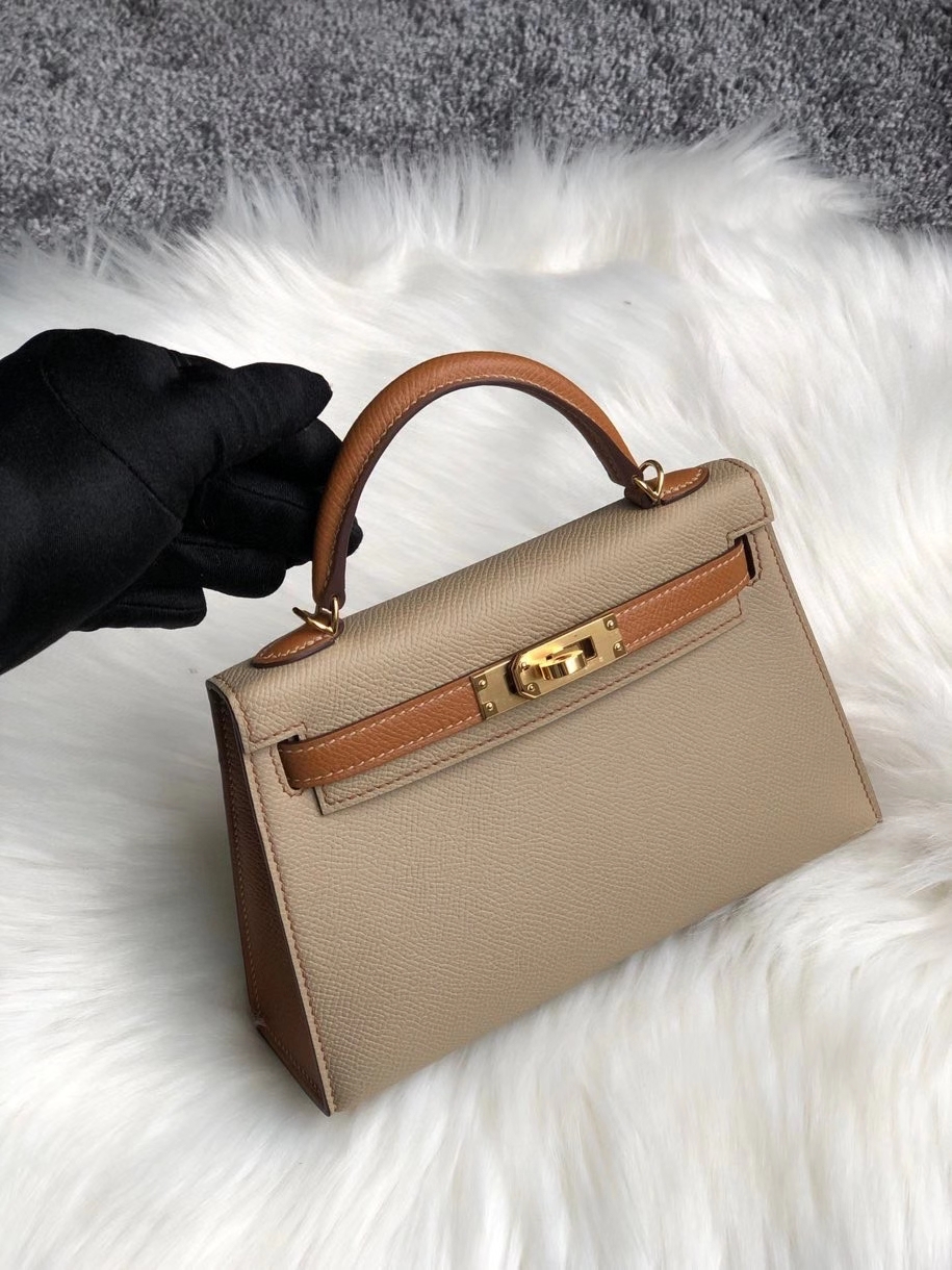 Hermès(爱马仕)Mini kelly ll Epsom 原厂掌纹皮 S2 风衣灰拼 金棕色 gold 金扣 马蹄印 顶级手缝 定制-拉尔森鳄鱼皮具定制 - 爱马仕包包官网 Hermès(爱马仕)Mini kelly ll Epsom 原厂掌纹皮 S2 风衣灰拼 金棕色 gold 金扣 马蹄印 顶级手缝 定制
