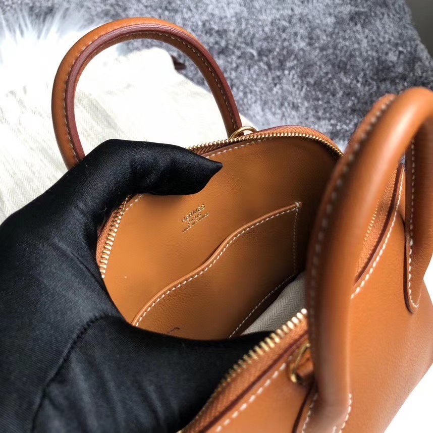 Hermès（爱马仕）Mini bolide 山羊皮Chevre 金棕色 金扣 顶级手缝 定制