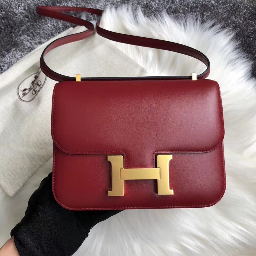 Hermès（爱马仕）Constance 24cm Boxcalf  ck55爱马仕红 Rouge H 金扣 顶级手缝