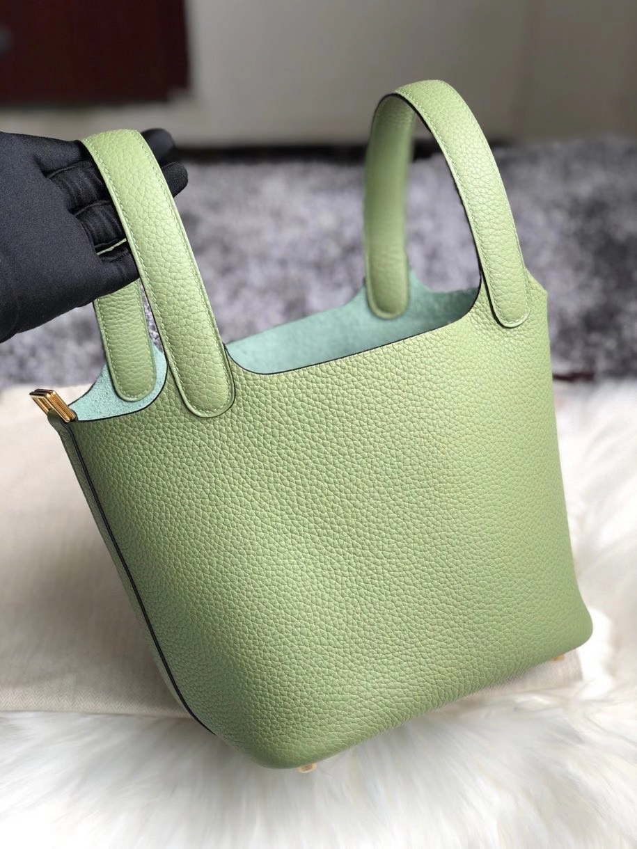 Hermès（爱马仕）Picotin 菜篮包 18cm 原厂御用顶级皮 clememce 3i 牛油果绿 金扣 顶级手缝