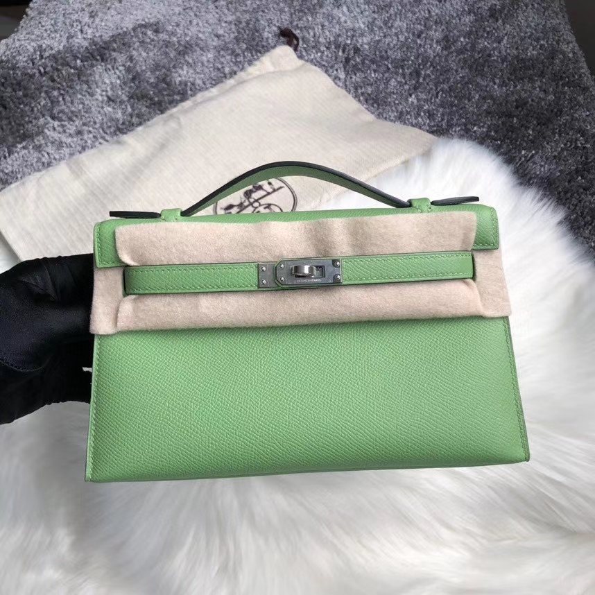 Hermès（爱马仕）mini kelly pochette 22cm 3I 牛油果绿 银扣 顶级手缝 手拿包 晚宴包