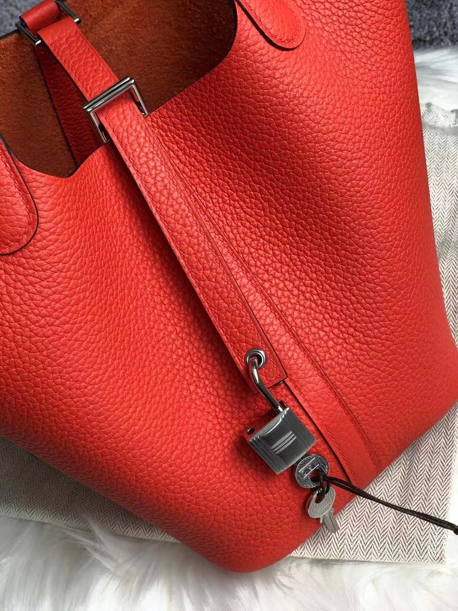Hermès（爱马仕）Picotin 菜篮包 18cm 原厂御用顶级皮 clememce 9J 火焰橙 银扣 顶级手缝