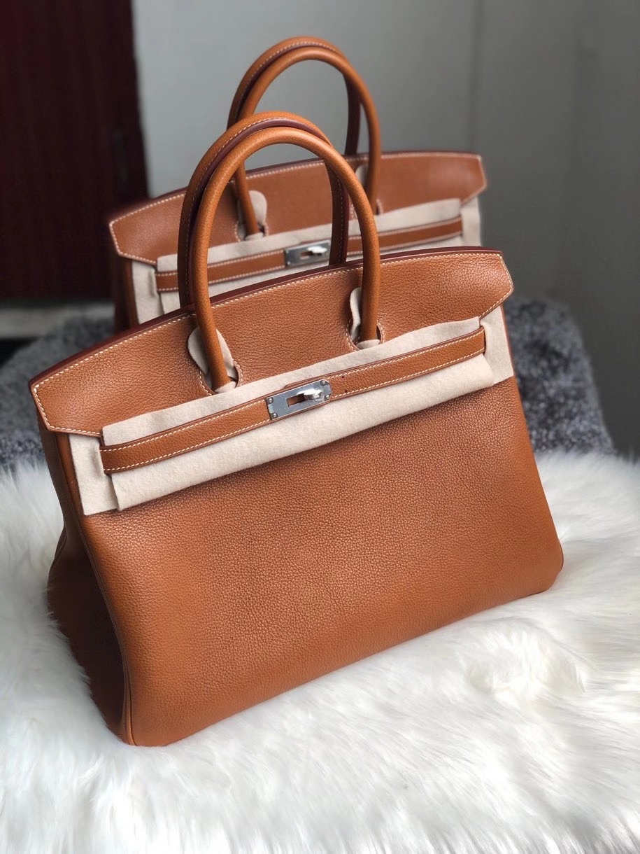 Hermès(爱马仕)Birkin 铂金包 马鞍皮 金棕色 gold 银扣 35cm-拉尔森鳄鱼皮具定制 - 爱马仕包包官网 Hermès(爱马仕)Birkin 铂金包 马鞍皮 金棕色 gold 银扣 35cm