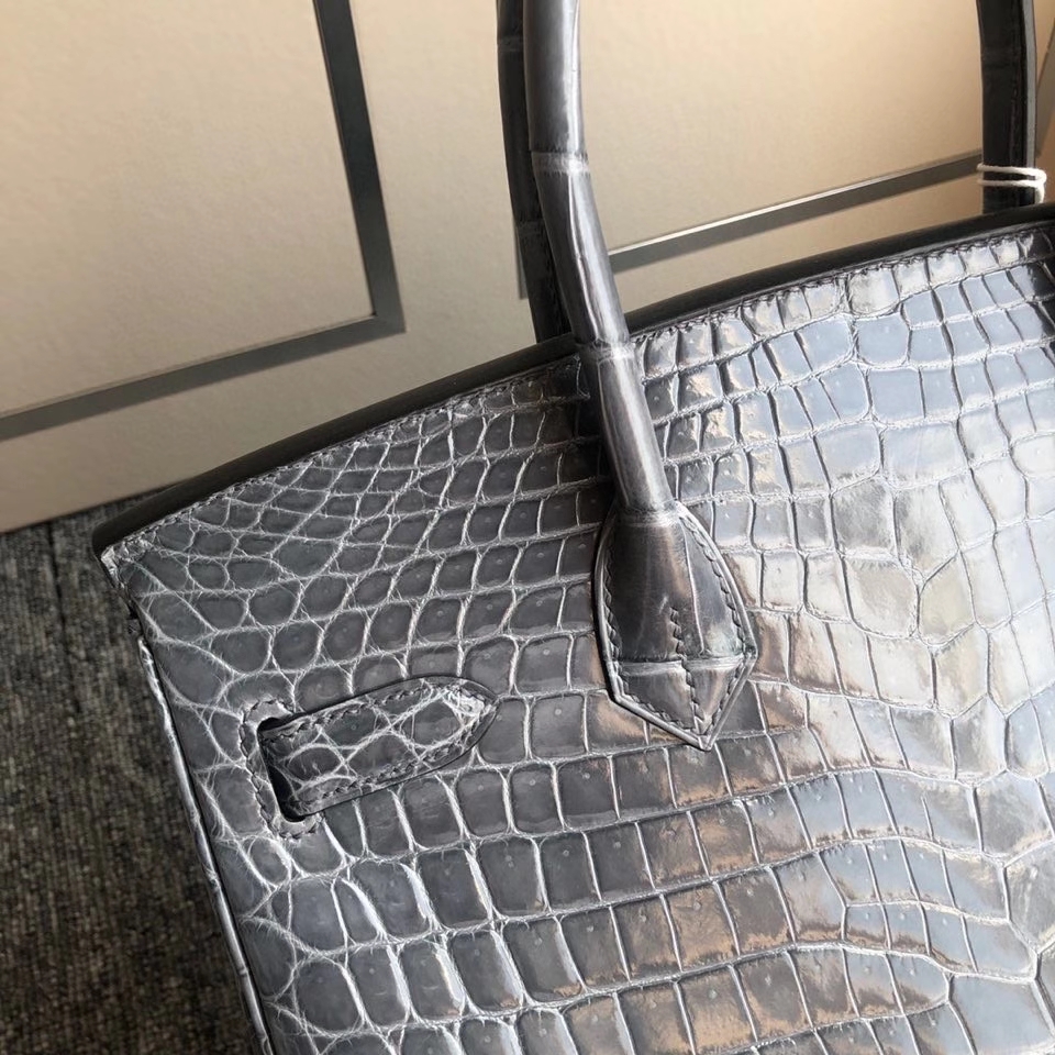Hermès（爱马仕）Birkin 30cm Crocodile shiny 亮面鳄鱼 7n 风暴蓝 银扣 顶级手缝 现货