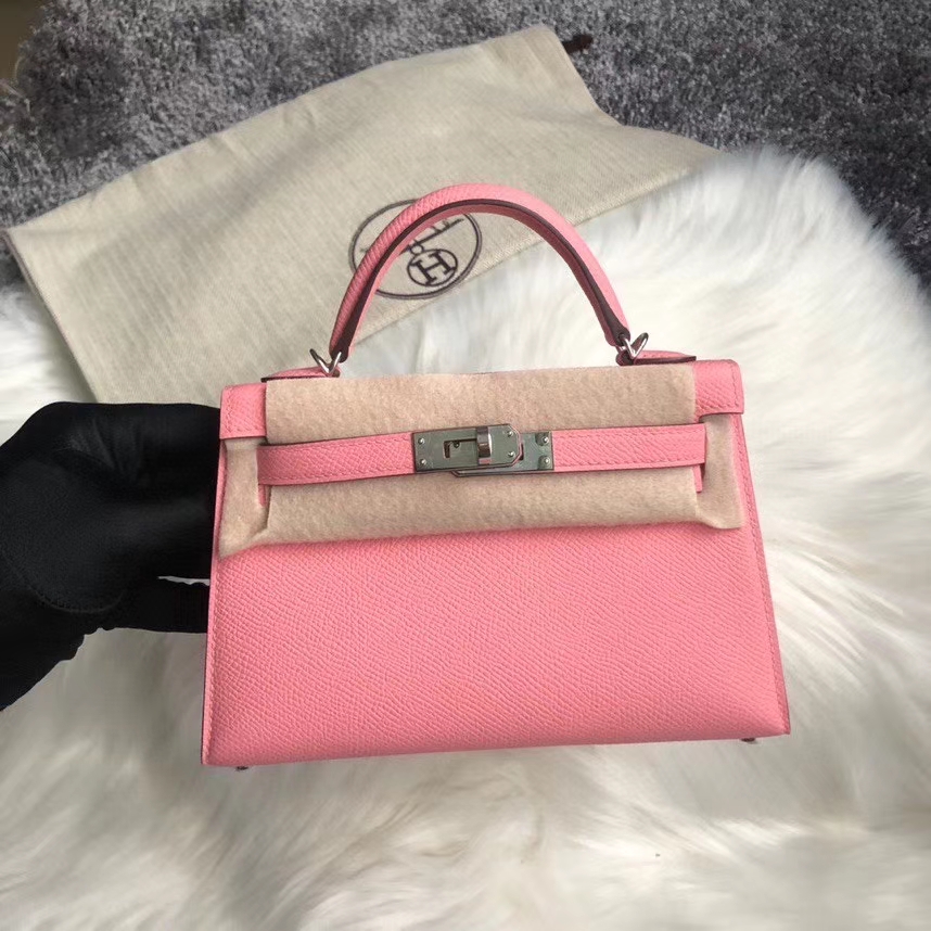 Hermès（爱马仕）Mini kelly ll Epsom 原厂掌纹皮 1Q 奶昔粉 rose confetti 顶级手缝