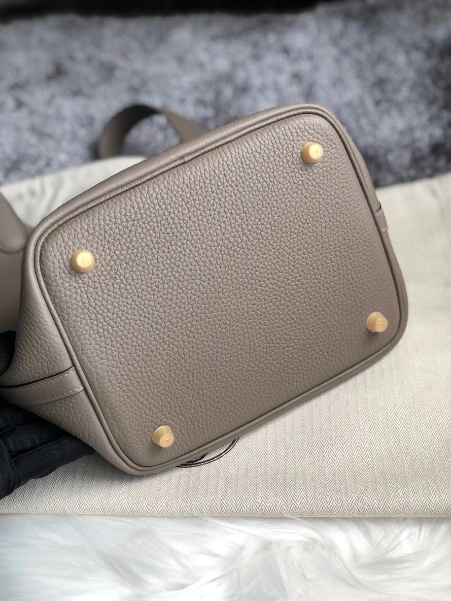 Hermès（爱马仕）Picotin 菜篮包 22cm 原厂御用顶级皮 clememce m8 沥青灰 金扣 顶级手缝