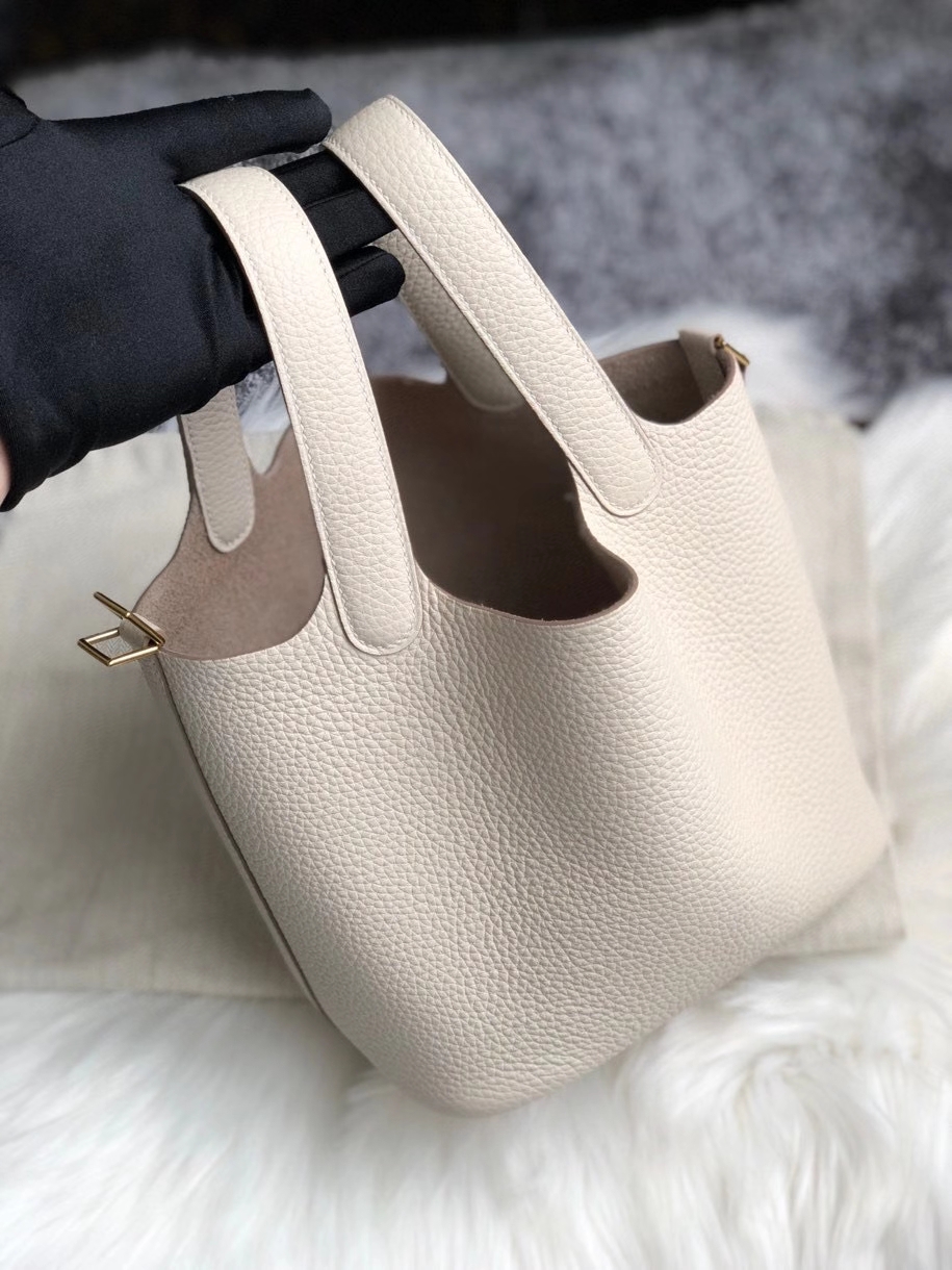 Hermès（爱马仕）Picotin 菜篮包 18cm 原厂御用顶级皮 clememce ck10 奶昔白 Craie 金扣 顶级手缝