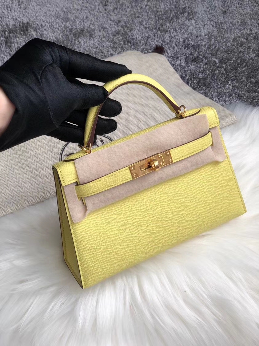 Hermès（爱马仕）Mini kelly ll Epsom 原厂掌纹皮 C9 鹅蛋黄 金扣 顶级手缝 现货