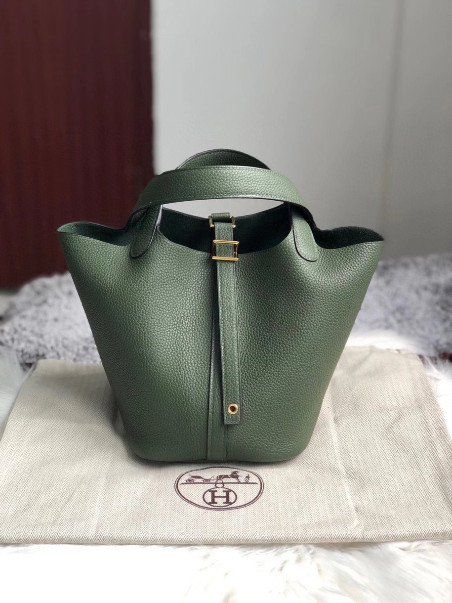 Hermès（爱马仕）Picotin 菜篮包 18cm 原厂御用顶级皮 clememce  6H 橄榄绿 金扣 顶级手缝