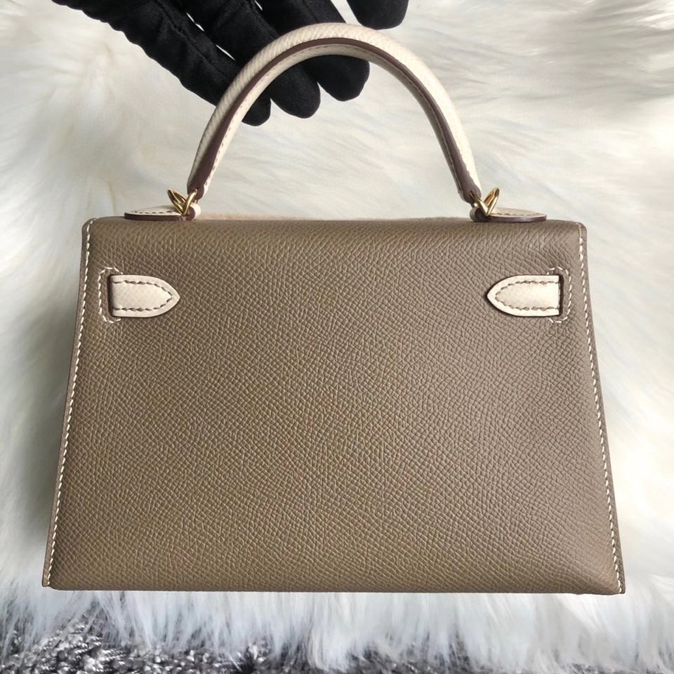 Hermès（爱马仕）Minikelly ll 原厂御用掌纹皮 ck18 大象灰 拼 ck10 奶昔白 金扣 马蹄印 顶级手缝 现货