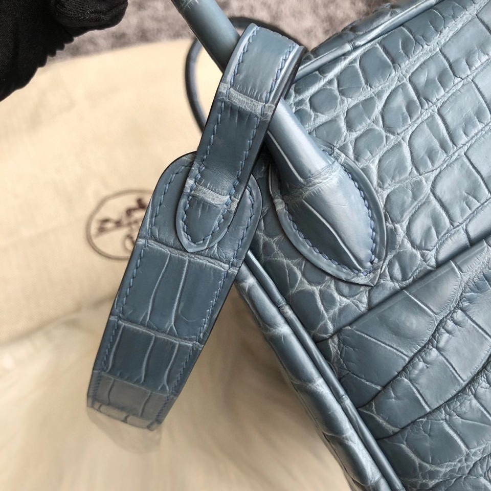 Hermès（爱马仕）Lindy 26cm Crocodile matt 雾面鳄鱼 7n 风暴蓝 银扣 顶级手缝 定制