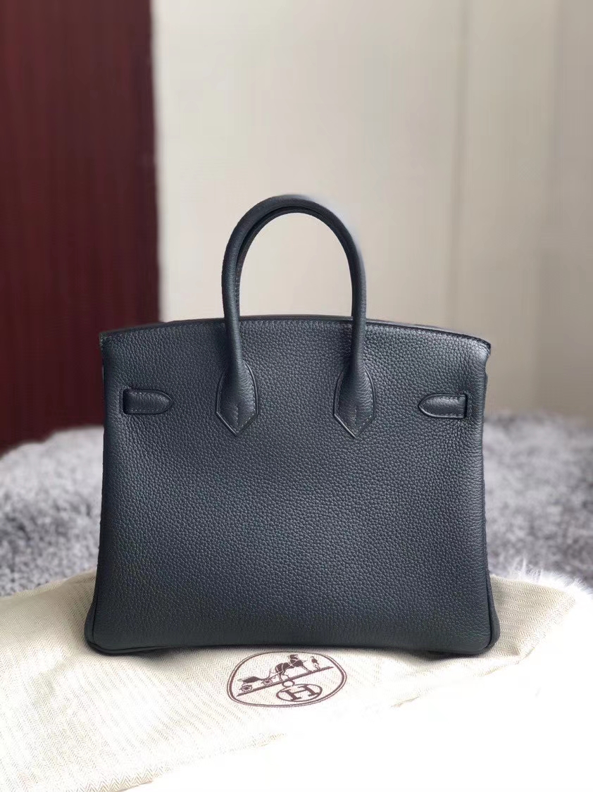 Hermès（爱马仕）Birkin 25cm 原厂小牛皮 6o 柏树绿 拼双杠 琉璃蓝 银扣 顶级手缝