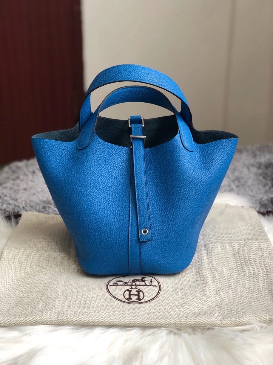 Hermès（爱马仕）Picotin 菜篮包 18cm 原厂御用顶级皮 clememce 7Ｑ 水妖蓝 银扣 顶级手缝