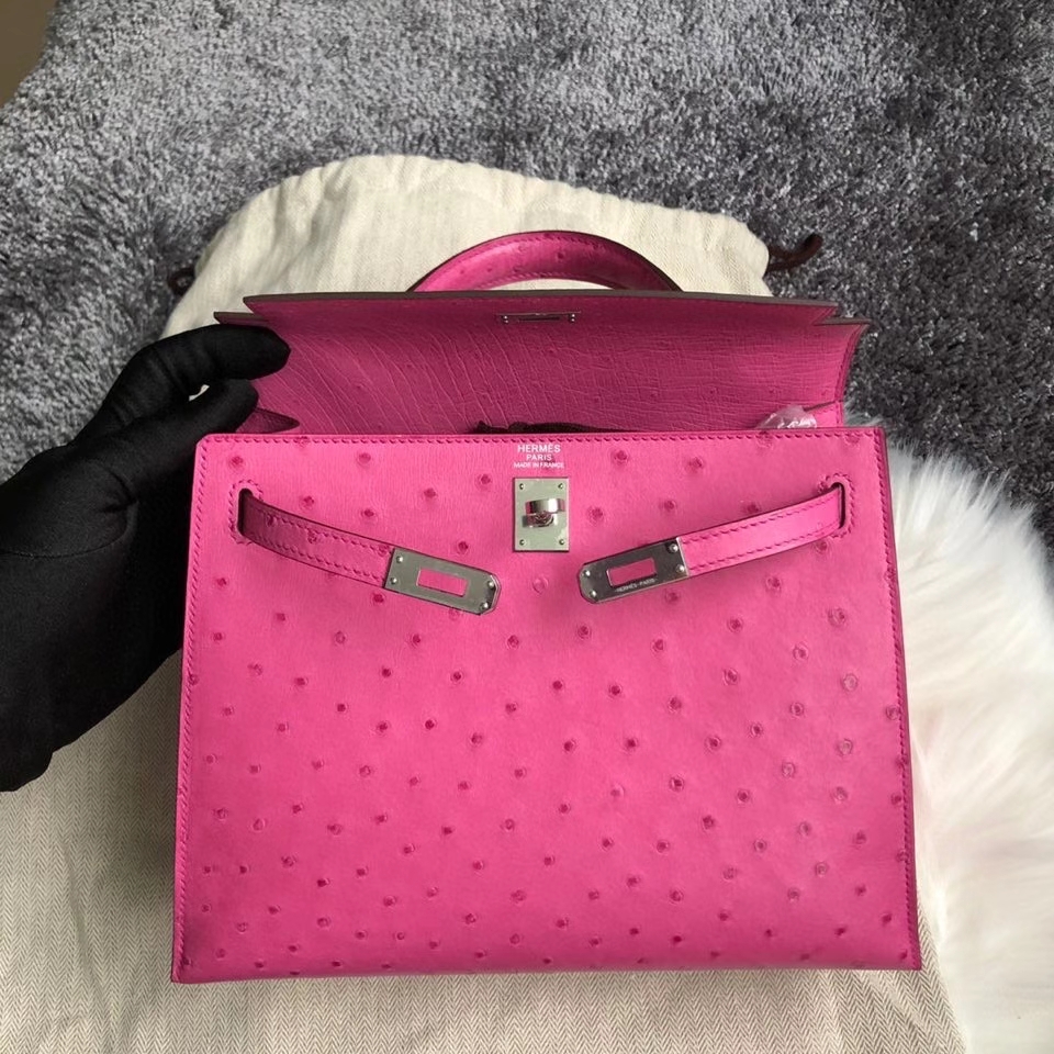 Hermès（爱马仕）Kelly 25cm Ostrich kk 鸵鸟  9i 玉兰粉 magnolia 银扣 顶级手缝 现货